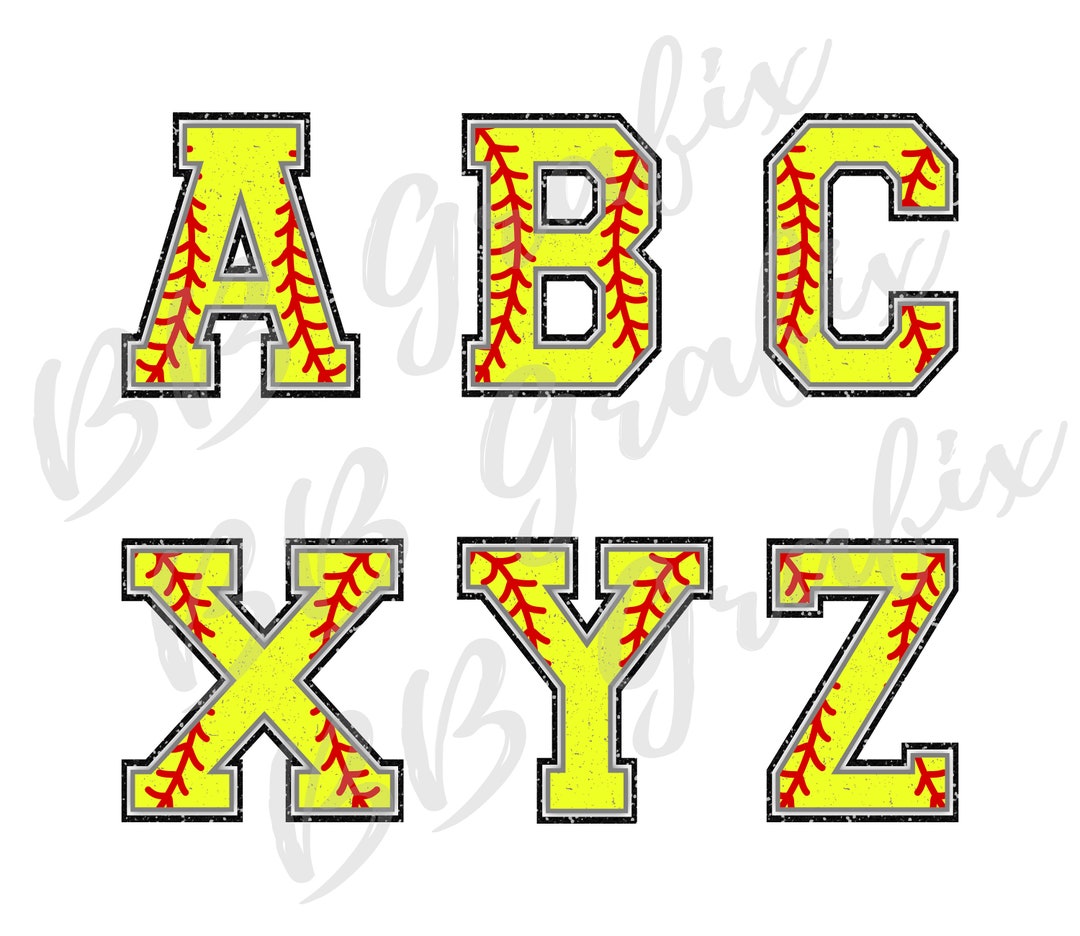 Digital Png Files Alphabet Letter A-Z 26 Letters Softball Clip Art ...