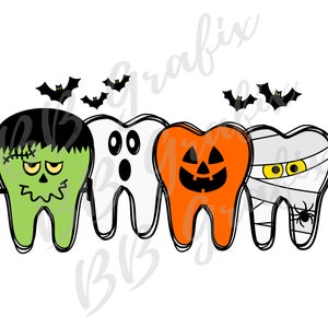 Fichier numérique Png Dentiste Happy Halloween dents fantôme citrouille momie Clip Art toboggan aquatique imprimable Sublimation Design TÉLÉCHARGEMENT IMMÉDIAT