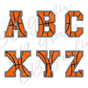 Archivos PNG digitales: letras del alfabeto A-Z, 26 letras, baloncesto, clip art imprimible, DTF, DTG, tobogán de agua, sublimación, descarga instantánea