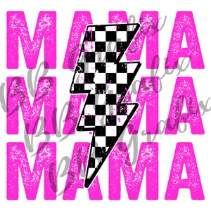 Digital Png File Race Mama Stacked Distressed Checker Lightning Bolt Printable Waterslide Dtf  Sublimation Design INSTANT DOWNLOAD