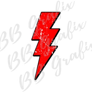 Digital Png File Red Distressed Lightning Bolt Clip Art Printable Waterslide Iron On  Sublimation Design INSTANT DOWNLOAD