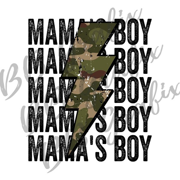 Digital Png File Mama's Boy Stacked Distressed Camo Grunge Bolt Printable Waterslide Iron On  Sublimation Design INSTANT DOWNLOAD