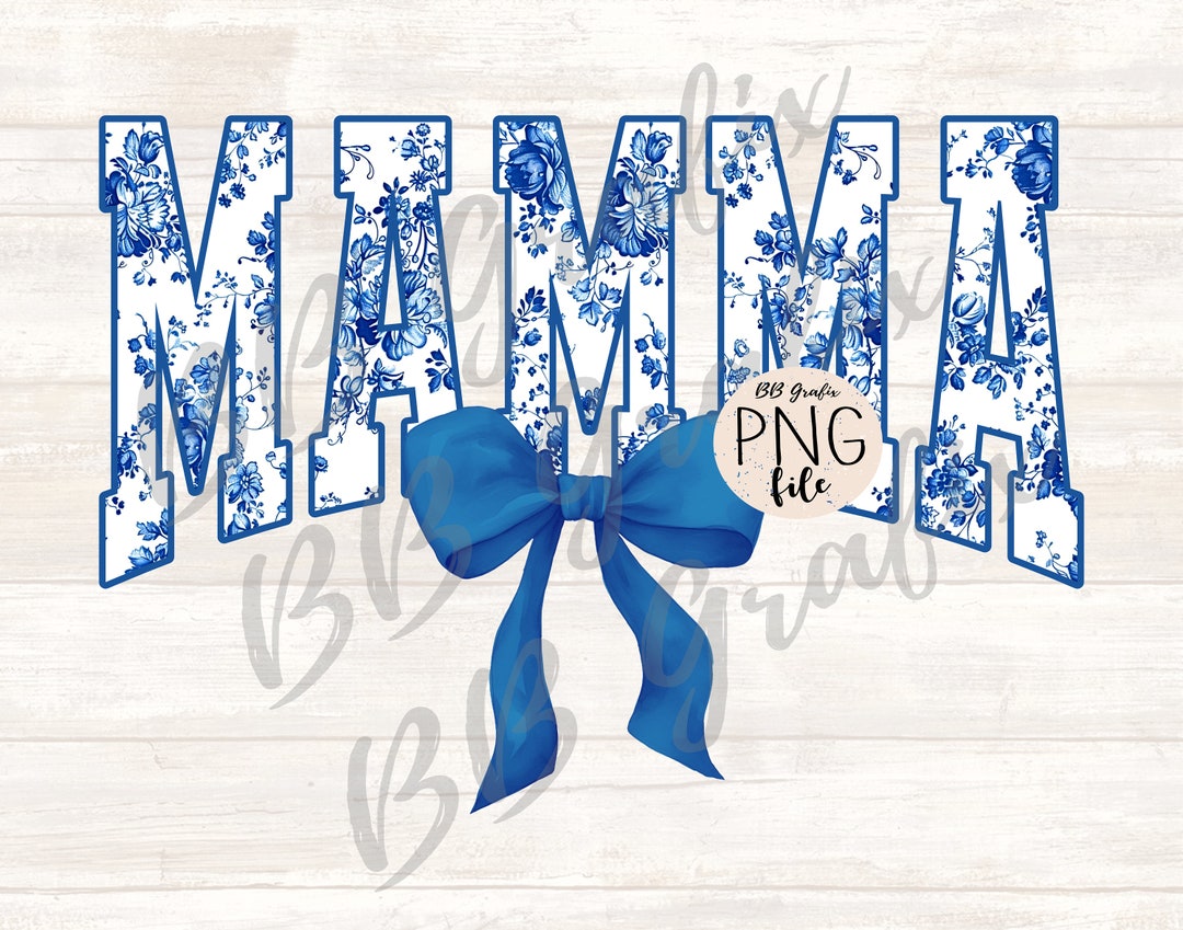 Digital Png File Mamma Floral Toile Blue Water Color Coquette Bow Clip ...