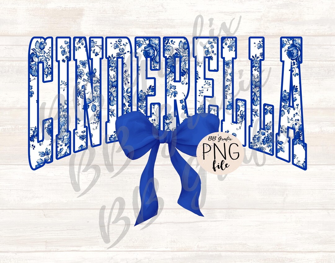 Digital Png File Cinderella Floral Toile Royal Blue Water Color