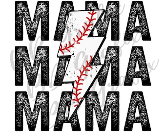 Digital Png File Baseball T-Ball Mama Stacked Distressed Lightning Bolt Mom Printable Waterslide Iron On Sublimation Design INSTANT DOWNLOAD