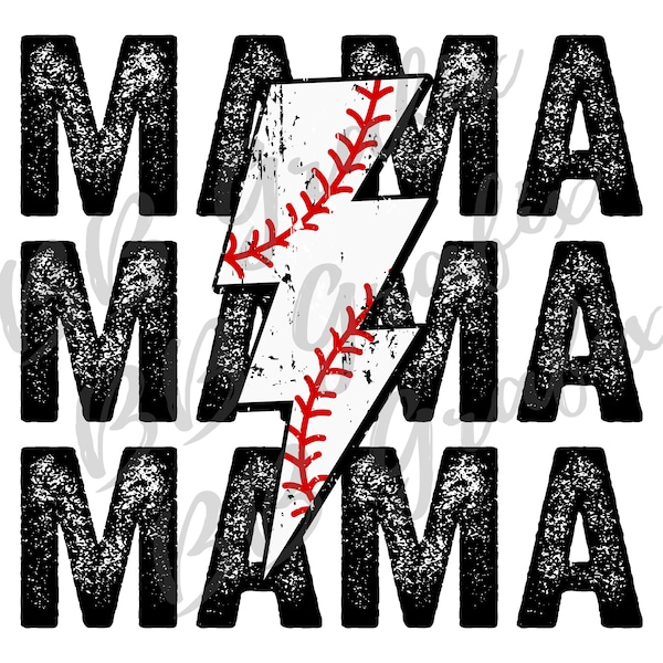 Digital Png File Baseball T-Ball Mama Stacked Distressed Lightning Bolt Mom Printable Waterslide Iron On Sublimation Design INSTANT DOWNLOAD