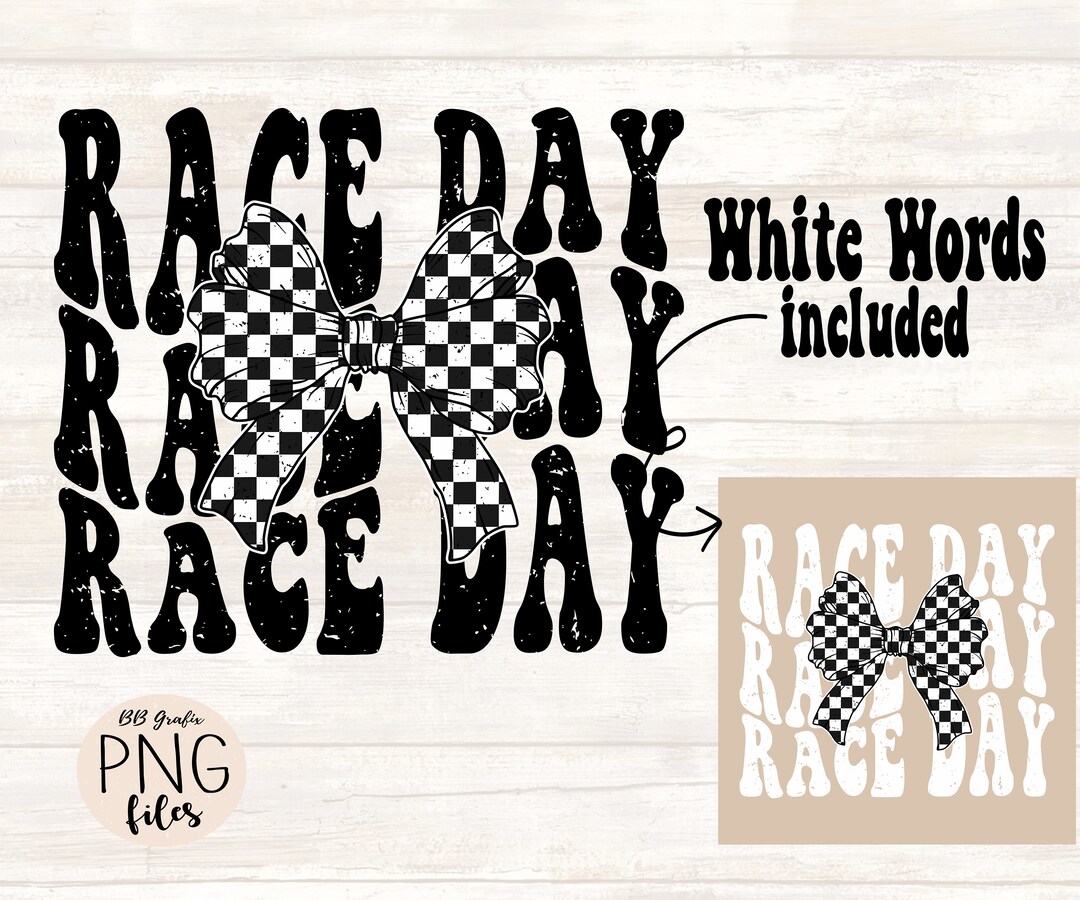 Digital Png File Race Day Stacked Distressed Retro Checker Coquette Bow ...