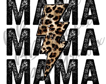 Digital Png File Mama Stacked Distressed Cheetah Leopard Lightning Bolt Printable Waterslide  Sublimation Design INSTANT