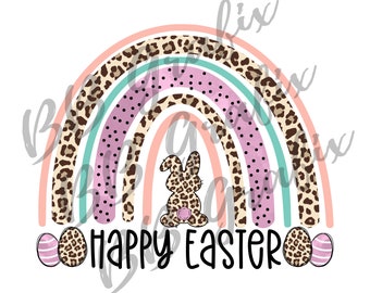 Digitale Png-bestand Happy Easter Bunny Rabbit Rainbow aquarel Leopard Cheetah hart afdrukbare Clip Art sublimatie Design INSTANT DOWNLOAD