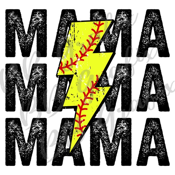 Digital Png File Softball Mama Stacked Distressed Lightning Bolt Mom Printable Waterslide Iron On  Sublimation Design INSTANT DOWNLOAD