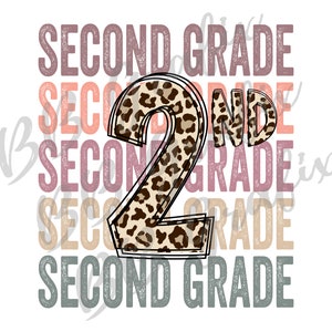 Digital Png File Second Grade 2nd Stacked Cheetah Leopard Teacher Printable Waterslide Iron On  Sublimation Design INSTANT DOWNLOAD