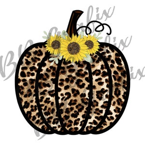 Digital Png File Pumpkin Sunflower Cheetah Leopard Halloween Fall Printable Clip Art Waterslide Sublimation Design INSTANT DOWNLOAD