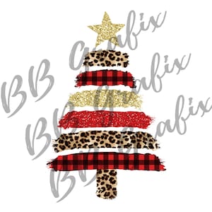 Digital Png File Christmas Tree Brush Stroke Leopard Buffalo Plaid  Clip Art Printable Waterslide Sublimation Design INSTANT DOWNLOAD