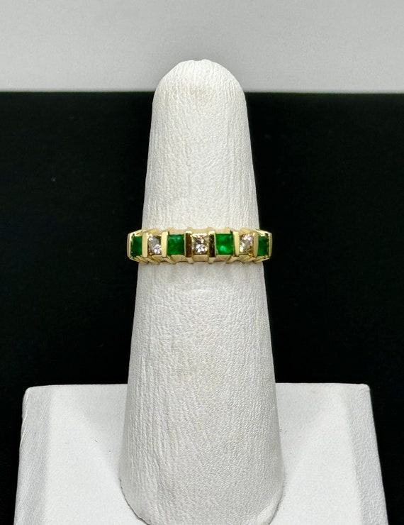 14K Gold, Diamond and Emerald Ring - Vintage - SI… - image 2