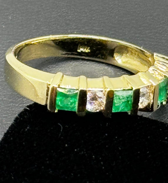 14K Gold, Diamond and Emerald Ring - Vintage - SI… - image 7