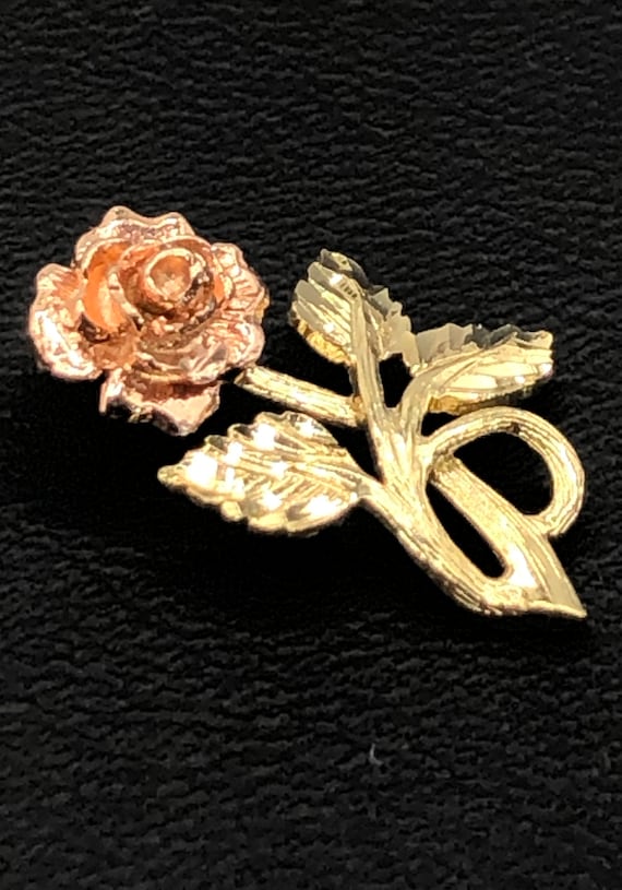 Vintage 14K Yellow and Rose Gold Rose Pendant - image 3