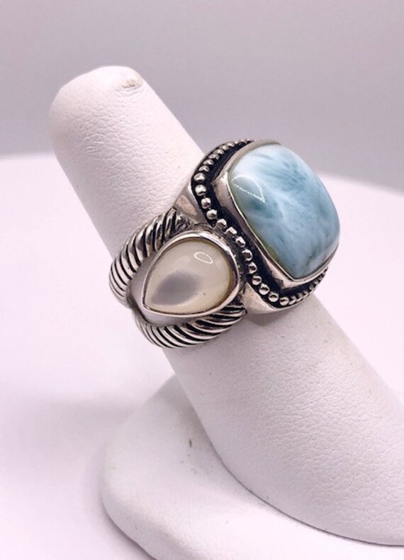 Vintage Sterling Silver Ring with Larimar and Mot… - image 3