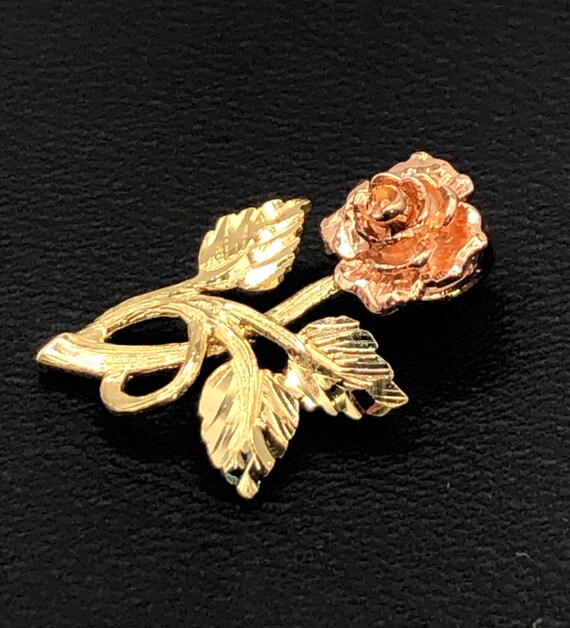 Vintage 14K Yellow and Rose Gold Rose Pendant - image 4