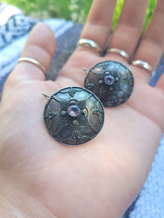 Vintage Amethyst | Sterling Silver Circle Earrings - image 3