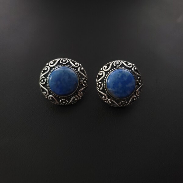 Vintage Carolyn Pollack Relios Denim Lapis Lazuli | Sterling Silver Filigree Earrings