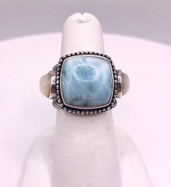 Vintage Sterling Silver Ring with Larimar and Mot… - image 1
