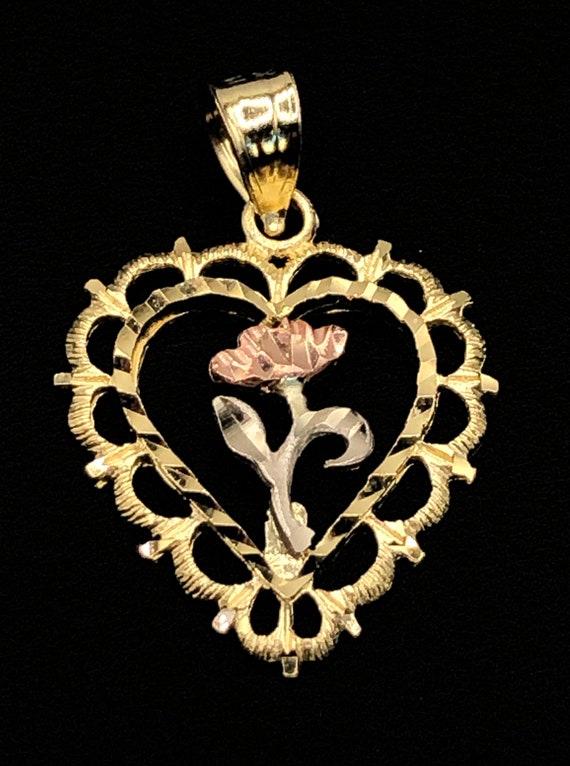 Vintage 14K Yellow, White and Rose Gold Heart and 