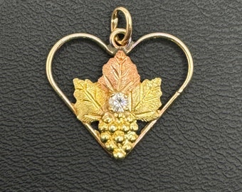 Vintage Landstrom 10K Black Hills Gold and Diamond Heart Pendant