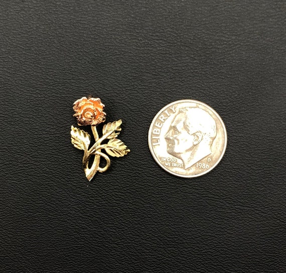 Vintage 14K Yellow and Rose Gold Rose Pendant - image 7