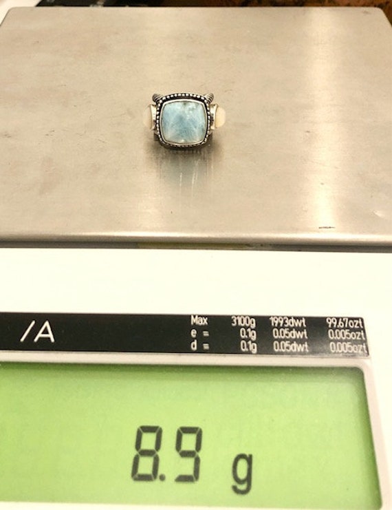 Vintage Sterling Silver Ring with Larimar and Mot… - image 8