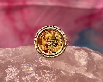 5.29 Grams Size 6.5 Estate 10k Yellow Gold Panda 1985 .999 1/20 Oz