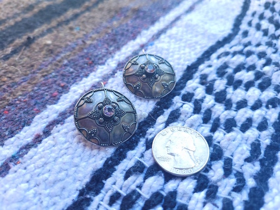 Vintage Amethyst | Sterling Silver Circle Earrings - image 1