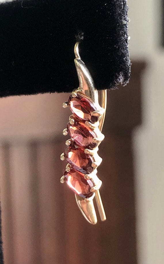 Vintage 14K Gold and Garnet Dangle Earrings - image 3