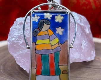 Colgante Taxco VINTAGE de plata esterlina y vidrio - PESADO - Cadena de 28 pulgadas