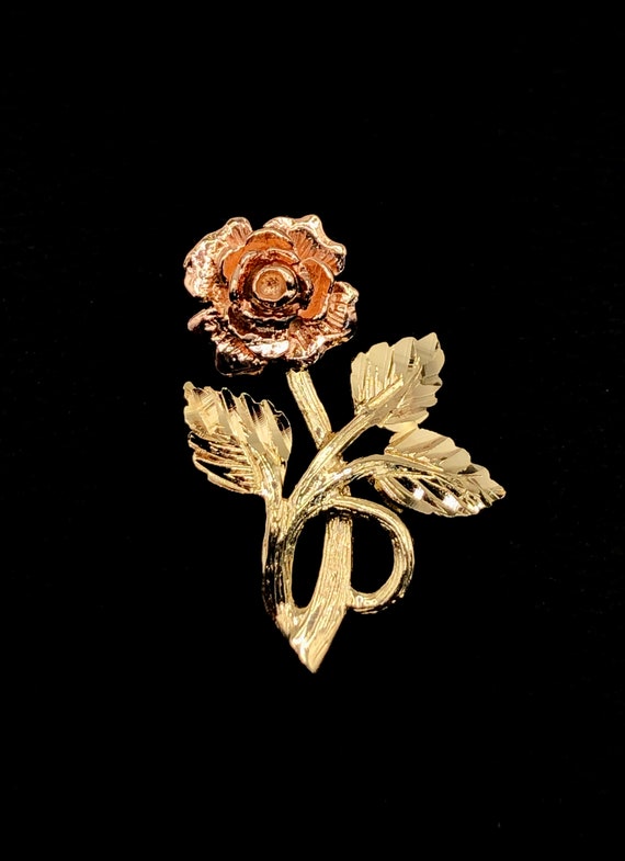 Vintage 14K Yellow and Rose Gold Rose Pendant - image 1