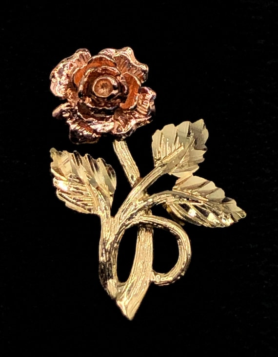 Vintage 14K Yellow and Rose Gold Rose Pendant - image 2