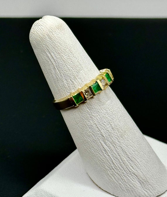 14K Gold, Diamond and Emerald Ring - Vintage - SI… - image 1