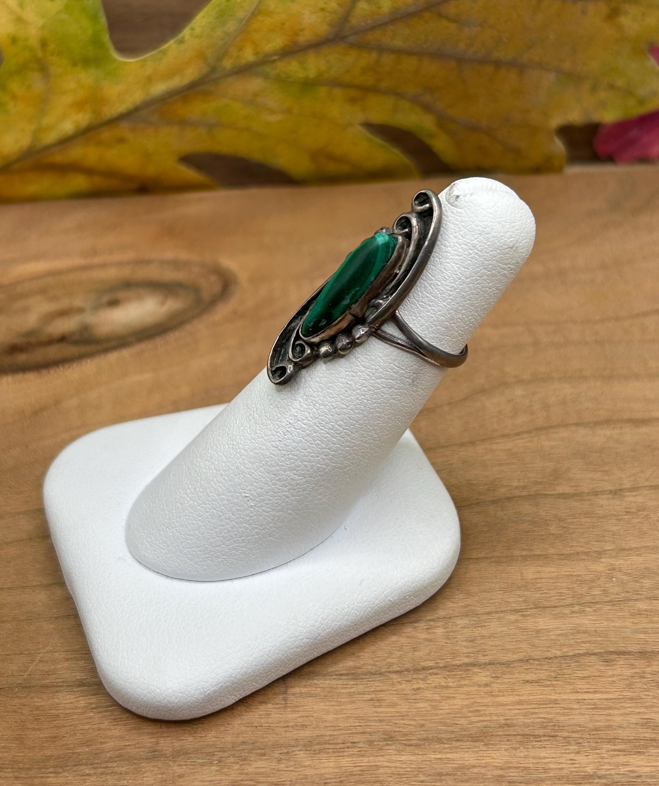 特売 Vintage Navajo Malachite Sterling Silver Ring 925 Size 5.25 アクセサリー