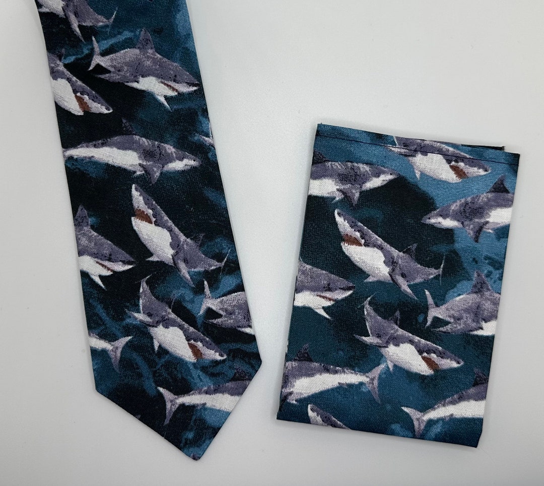 Shark Tie-shark Ties-shark Necktie-tie and Pocket Square-shark Print ...