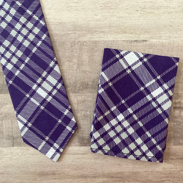 Purple Tie-Purple Plaid Tie-Plaid Tie-Purple Necktie-Skinny Tie-Classic Tie-Free Shipping-Men's Tie-Men's Skinny Tie-Suit and Tie-Necktie
