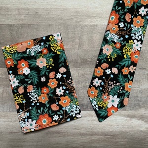 Skinny Tie-Orange flower tie-Flower tie-Floral Tie-Ties for Men-Classic Tie-Free Shipping-Ties for Men-Orange Tie-Orange Necktie