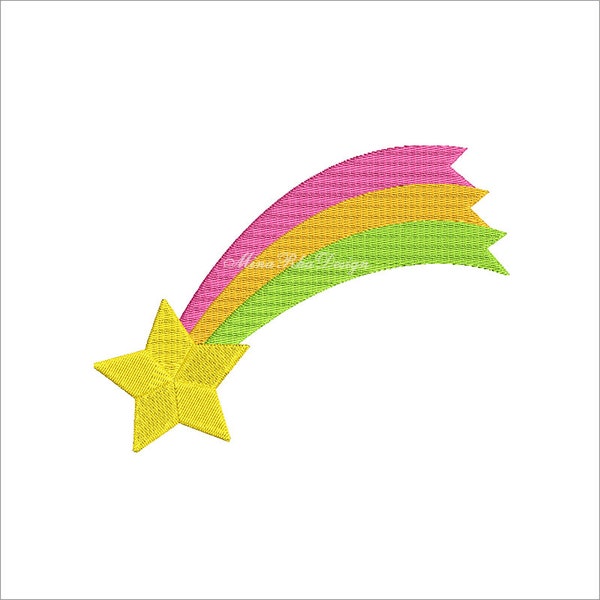 Shooting Star Machine Embroidery Design Solid Stitches Rainbow Embroidery Design