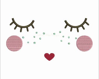 Machineborduurwerk schattige pop gezicht ontwerp gezicht borduurwerk ontwerp direct downloaden