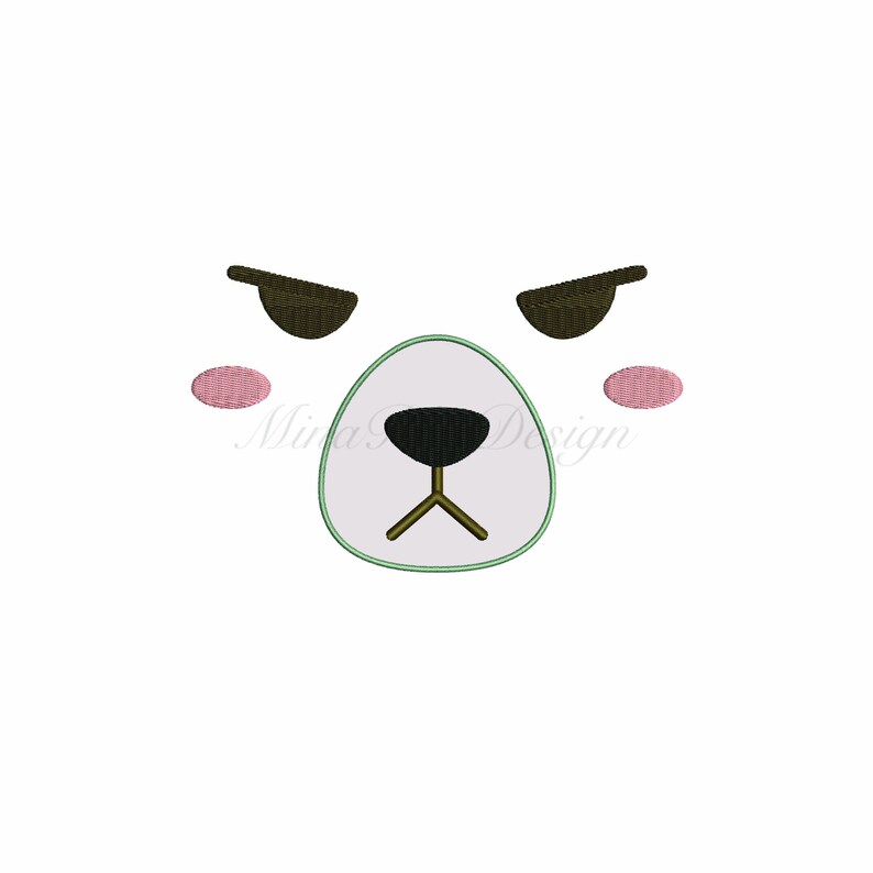 Puede incluir: Una cara de animal de dibujos animados blanca con rasgos verdes, negros y marrones. El animal tiene una peque&ntilde;a nariz negra, ojos verdes y cejas negras. El animal tiene dos mejillas rosadas.