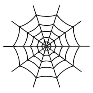 Peut inclure: Une illustration en noir et blanc d'une toile d'araignée. La toile est circulaire avec un centre et des lignes rayonnant.