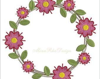 Flower Wreath Machine Embroidery Design Instant Download