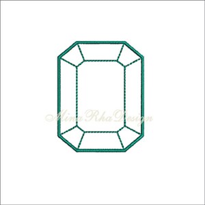 May include: An emerald-cut gemstone design in teal, featuring a detailed outline with internal facets. The design includes the text "Mina Rha Design" in a cursive font, set against a white background.