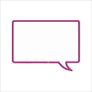 May include: A pink speech bubble with a rounded bottom and a pointed tail. The bubble is outlined in a thick pink line.