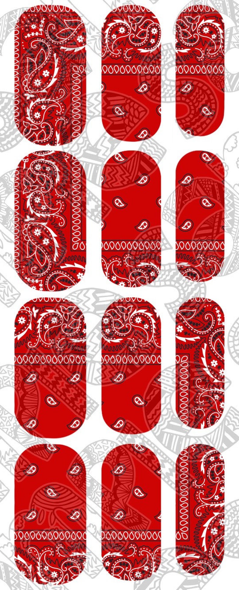 RED Bandana Nail Decals RED Bandana Waterslide Decals by Etsy