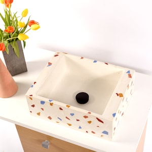 Handmade White Terrazzo Sink: Rectangular Concrete Washbasin
