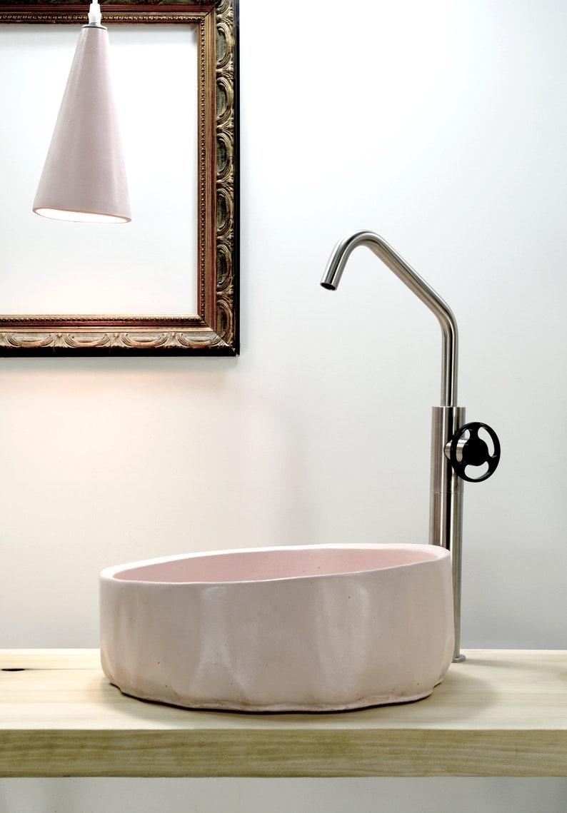 Pale Pink Concrete Sink Bathroom Vessel Sink Countertop Wash Etsy UK